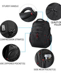 Go-To Travel Laptop Backpack 17.3 Inch XL With Hard Shell Saferoom And RFID Pockets showing design features like pockets, straps, and zippers.