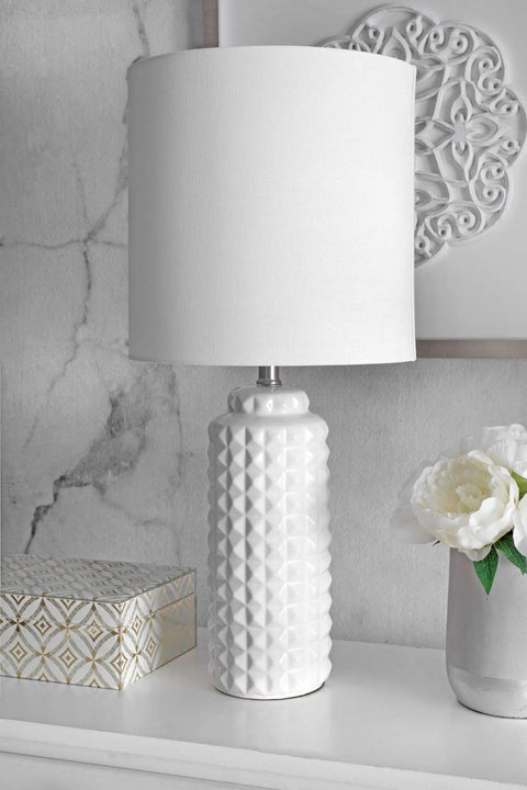 Omaha 26 Inch Ceramic Table Lamp With Drum Shade On Off Switch Uses One Type A Bulb Modern Dope Look That Elevates Any Room