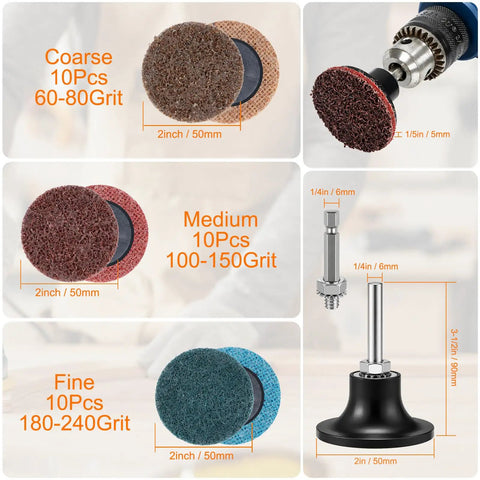 Roll Lock Sanding Disc Set 2 Inch 30 Piece Quick Change Grit Pack Coarse To Extra Fine Aluminum Oxide Nylon For Die Grinder Polishing