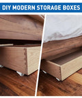 Wooden storage boxes with One Half Inch Small Caster Wheels Single Screw Mounting, used under bed for easy movement.