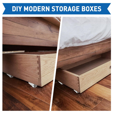 Wooden storage boxes with One Half Inch Small Caster Wheels Single Screw Mounting, used under bed for easy movement.
