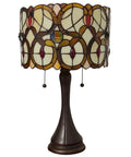 Tiffany Style Floral Glass Table Lamp With Amber Glow Cozy Vintage Vibe Yellow Stained Glass Shade Banker Inspired Nightstand Light 21 Inch Tall Centerpiece For Living Room Or Bedroom