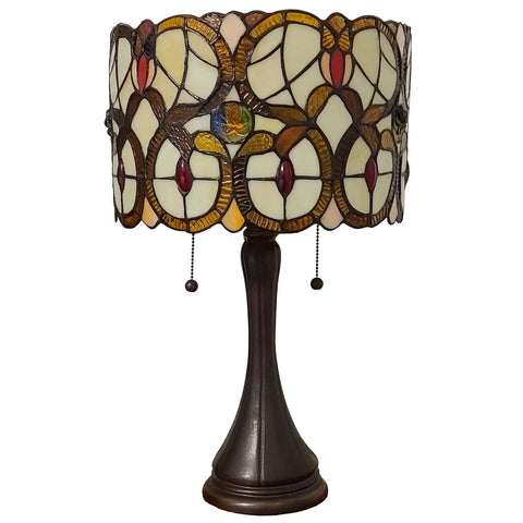 Tiffany Style Floral Glass Table Lamp With Amber Glow Cozy Vintage Vibe Yellow Stained Glass Shade Banker Inspired Nightstand Light 21 Inch Tall Centerpiece For Living Room Or Bedroom