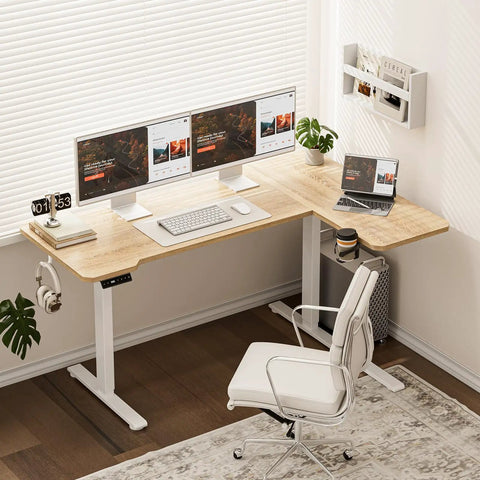 L Shaped Electric Standing Desk For Home Office And Gaming 59x40 Inch Reversible Corner Desk With Electric Height Adjustment