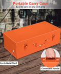 Portable carry case for 15-Ton Hydraulic Knockout Punch Kit with 10 Dies, shown with sturdy metal shell and convenient handle.