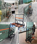 Super Heavy Duty Folding Panel Dolly And Glass Drywall Transport Cart moving large glass panels with padded surfaces and secure tie downs.