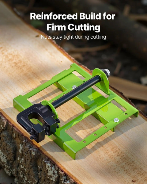 Close-up of the Adjustable Chainsaw Mill 2 To 6 Inches Wide For Precise Vertical Lumber Cutting Guide on a log, showing reinforced build.