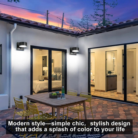Motion Sensor Smart Outdoor Wall Lights Aluminum Waterproof LED Porch Lighting For Front Porch And Garage 3000K 4000K 5000K Auto Brightness Triggered By People Or Cars Hands Free Exterior Lighting installed on a porch wall.