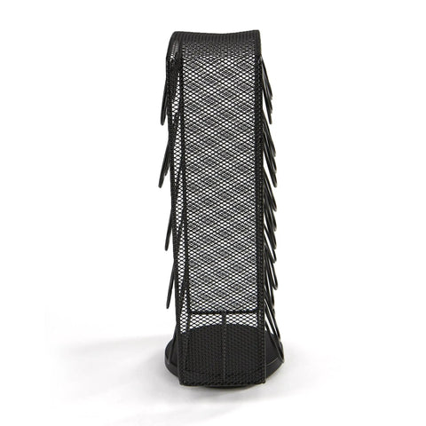 Side view of Single Serve Coffee Pod Carousel Organizer For Breakrooms, 30 Pod Capacity, metal mesh spinner rack in silver