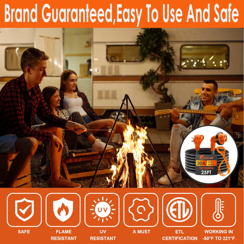 30 Amp RV Extension Cord 25 Ft With Locking TT-30P To L5-30R Connector, Heavy Duty 10/3 Gauge Copper, Weather Resistant STW Insulated, Perfect For Campgrounds, Generators, And Park Power Access.