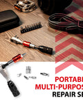 Portable Bike Repair Tool Kit With Ratchet Wrench And Ten Bits displayed on a wooden surface with accessories.