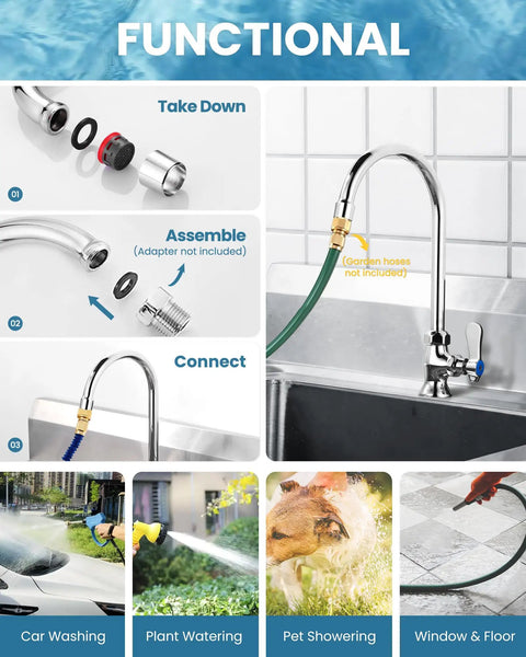 Functional setup for Heavy Duty Single Hole Cold Water Faucet Crafted From Solid Brass With A Shiny Chrome Finish for versatile uses.