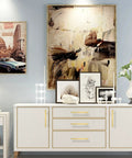 Brushed Brass Cabinet Pulls Set Of 10 4 Inch T Bar Drawer Handles on white cabinet in styled living room scene