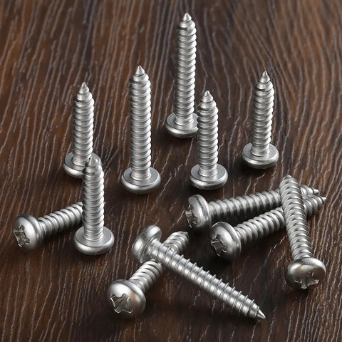 247 Piece Pan Head Wood Screw Set For Home DIY Projects, Stainless Steel 304 Self Tapping Screws, Phillips Drive, close-up view