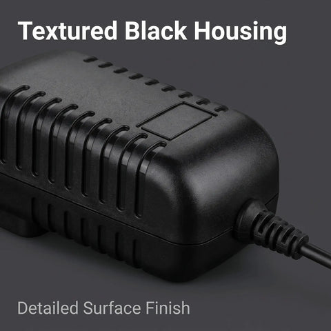 Slick 12 Volt AC Adapter For Cordless Drill Driver featuring plug and play design with textured black housing.