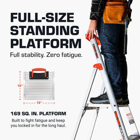 Flip N Lite 6 Foot Aluminum Stepladder With Full Size Standing Platform And Easy Release Handle For Quick Setup No Pinching And Lightweight Home And Job Site Ladder For Reaching High Areas, 169 sq. in. platform