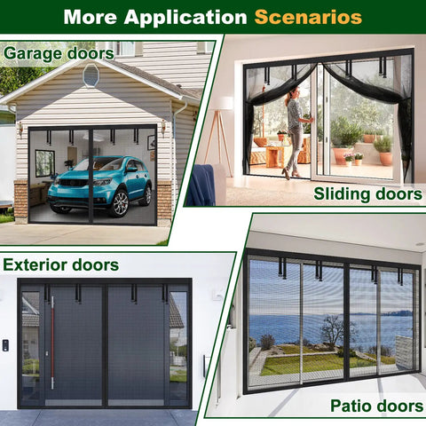 8x7 Ft Magnetic Garage Screen Kit For A Single Car Opening Keeps Bugs Out With Heavy Duty Fiberglass Mesh on doors