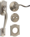 Camelot Dummy Style Handle Set With Accent Interior Right Hand Lever Satin Finish For Double Doors Non Locking Trim