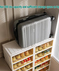 8-Tier Foldable Shoes Rack Organizer With Clear Plastic Boxes Space Saving Stackable Closet Shoe Cabinet; luggage on top
