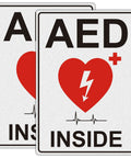 AED Sign Stickers, 2 Pack, 10x7 Large Vinyl Wall Signage For Quick AED Location, High Visibility Reflective Decals For Cabinets, Walls, Halls, And Emergency Response Areas. Two 10x7 vinyl AED signs with heart icon