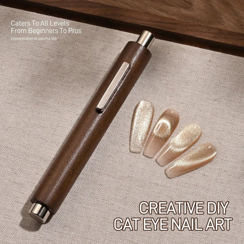 3 In 1 Cat Eye Nail Magnet Kit for DIY Manicures with brown handle and nail tips showcasing galaxy effects