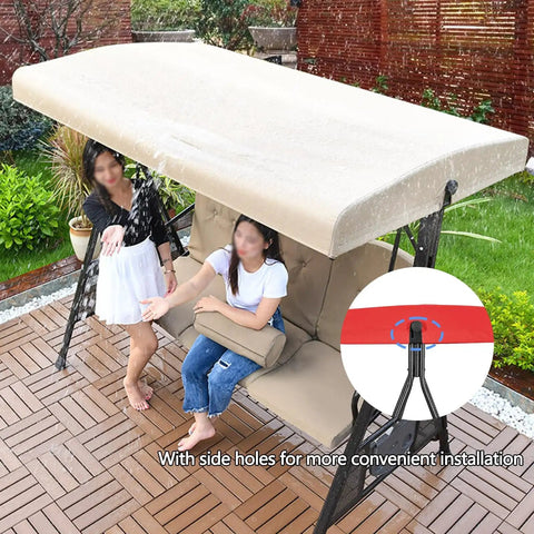 Waterproof Outdoor Swing Canopy Replacement For 2 To 3 Seater Universal Patio Cover Khaki 79x49 Inches in garden setting