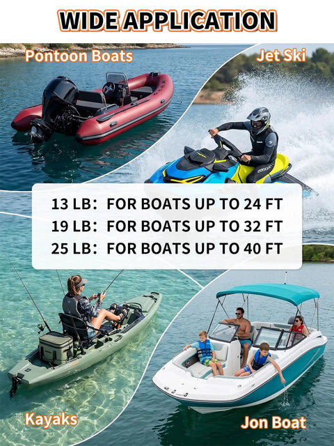 Wide application of Heavy Duty Box Anchor Kit With 100 Foot Nylon Rope And Anchor Chain For Boats Up To 32 Feet Ideal For Offshore And Sport