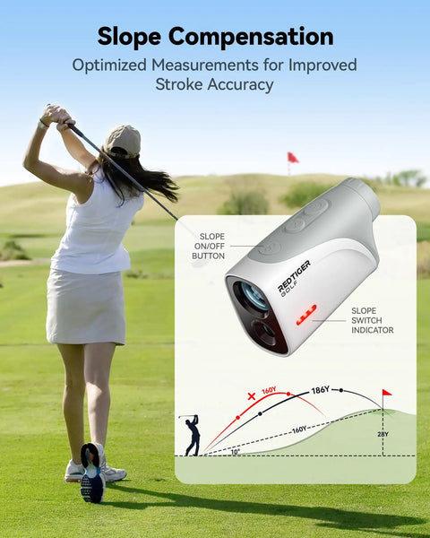 Schematic of slope switch on Pocket Size Golf Range Finder With 1200 Yards, Slope Switch, 7X Magnification, IP65 Waterproof.