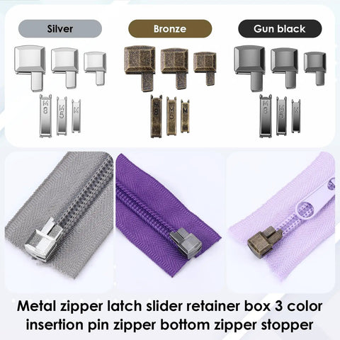 Metal Zipper Repair Kit 123 Pieces for DIY Fixes Includes Zipper Sizes 3 5 8 10 with Latch Sliders Retainer Insertion Pins Bottom Stops