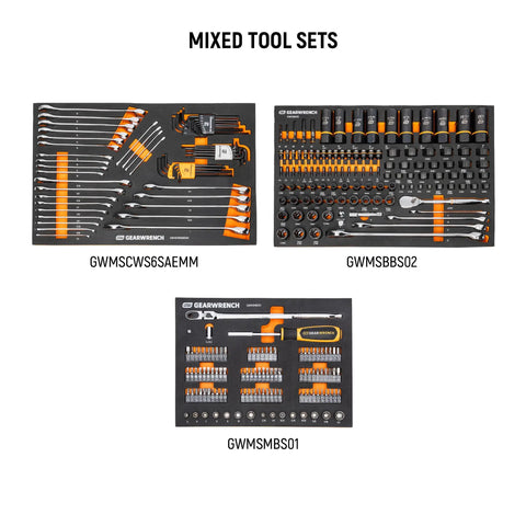 Three foam trays from 791 Piece Master Mechanics Tool Set With Premium Modular Foam Trays And GSX Mobile Tool Storage