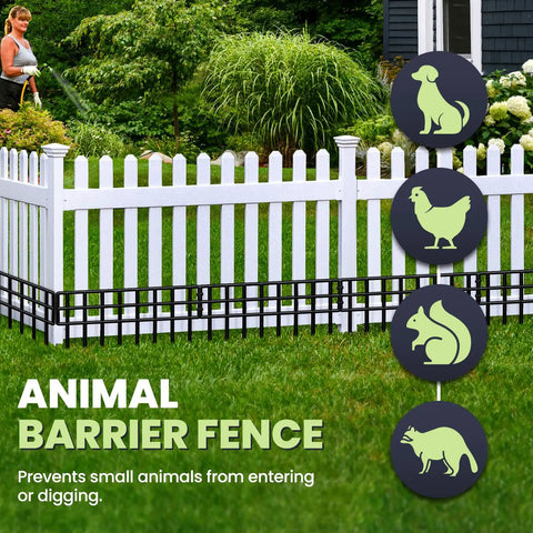No Dig Fence Panels 14 Pack, Garden Barrier Fence To Keep Varmints Out And Stop Digging For Dogs And Rabbits, installed in yard