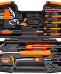 39 Piece Home Tool Set With Plastic Toolbox Storage Case Orange For DIY Projects And Everyday Household Repairs Includes Hammer Pliers Screwdrivers Tape Measure And More With Sturdy Heat Treated Chrome Plated Tools