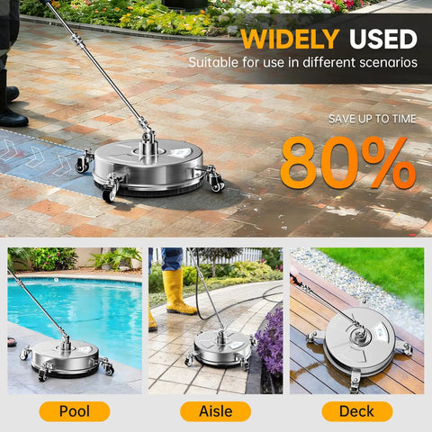 14-Inch Stainless Steel Pressure Washer Surface Cleaner With 4 Caster Wheels, 4000 PSI, Quick Connect for Various Surfaces