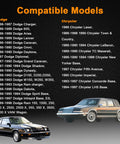 Compatible models list for Fuel Tank RollOver Pump Vent Valve OEM 4279941, includes Dodge and Chrysler vehicles 1986-1997.