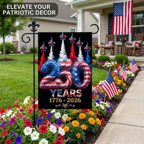 Patriotic 12x18 Inch Garden Flag For 250th Anniversary Celebration 1776 to 2026 All American Backyard Outdoor Decor Black Background