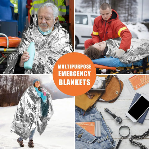 Emergency Mylar Space Blanket 4 Pack For Outdoors Survival Camping Hiking Go Bags And First Aid Kits Reflective Thermal Blanket