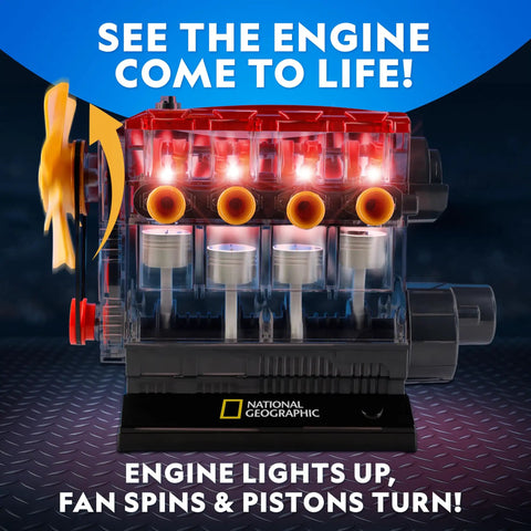 4 Cylinder Engine Building Kit With 175 Pieces, Working Visible Engine Model, fan spins and pistons turn