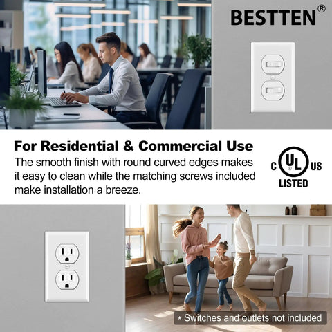 Built-To-Last 20 Pack 1-Gang Duplex Wall Plate White Standard Size Unbreakable Polycarbonate Receptacle And Switch Cover UL Listed