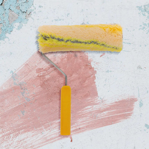 Heavy Duty Cotton Thread Paint Roller With Zero Hassle Grip And Smooth Roll Action Built To Make Rough Surfaces Look Completely Fresh For Any Weekend Warrior Project on textured wall backdrop.