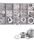 260 Piece Stainless Steel Flat Washer Set With Fender Washers M3 To M20 0.5mm Thick Assortment Gaskets For Bolts And Screws Industrial DIY Kit For Home Workshop And General Hardware Projects, assorted sizes in organizer box