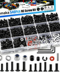 RC Screw Kit With Screws Nuts Washers Clips O Rings And Pins Universal Hardware Set For 1/8 1/10 1/12 1/16 Scale RC Crawler Truck And Buggy Tighten Chassis Suspension And Transmission For Reliable Builds displayed in a plastic organizer box.