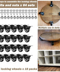 Beefy 1.5 Inch Caster Set Of 16 Heavy Duty Industrial Wheels With Brakes PU No Noise Wheels 360 Degree Rotation for furniture