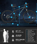 Diagram of 26 or 27.5 inch mountain bike for adults with measurements and specifications, showing 21 speed shifting, blue frame