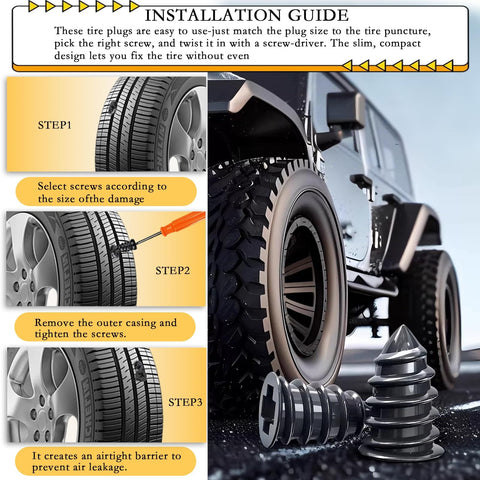 DIY Tire Repair Nails Kit With 80 Rubber Nails In 4 Sizes Screw In Plugs And Handy Tools installation guide for puncture fix