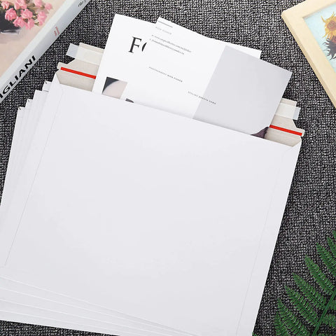 Stack of 50 Pack 11x14 Inch Rigid Cardboard Mailers Stay Flat White Self Seal Photo Envelopes For Photos Documents Prints No Bend 13.6 By 11.2 Inches Ship Ready For Fragile Prints