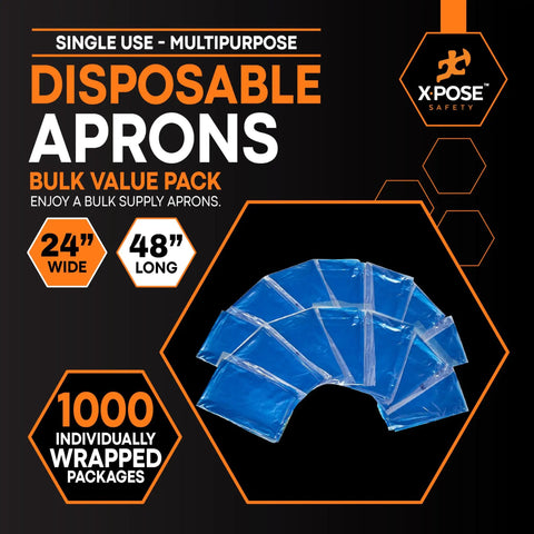 Blue Disposable Aprons Bulk Pack Of 1000 Count 24x48 Inches Waterproof Polyethylene Individually Wrapped