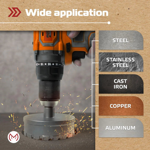 Heavy Duty 4 Inch Carbide Hole Saw for Hard Metal with drill bits cutting steel, stainless steel, cast iron, copper, aluminum