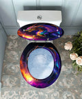 Generic Round Toilet Seat for Bathroom with colorful dragon design, top view showing installation on a modern toilet.