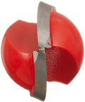 Top Shelf Carbide Router Bit With 1/4 Inch Shank And 3/4 Inch Cutter For CNC Machines Nailing Clean Engraving Flutes On Hardwood Drawer Fronts And Softwood Projects Like A Boss, close-up of the red rounded cutting edge.