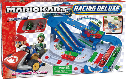 Mario Kart Racing Deluxe Obstacle Course Set With Dual Lane Track And Lap Counter Includes Mario And Luigi Kart Figures Box